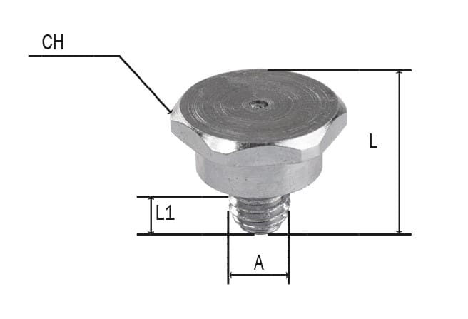 INGRASSATORE TESTA PIANA ESAGONALE 15 mm, CHIUSURA A SFERA FILETTO 10X1,5