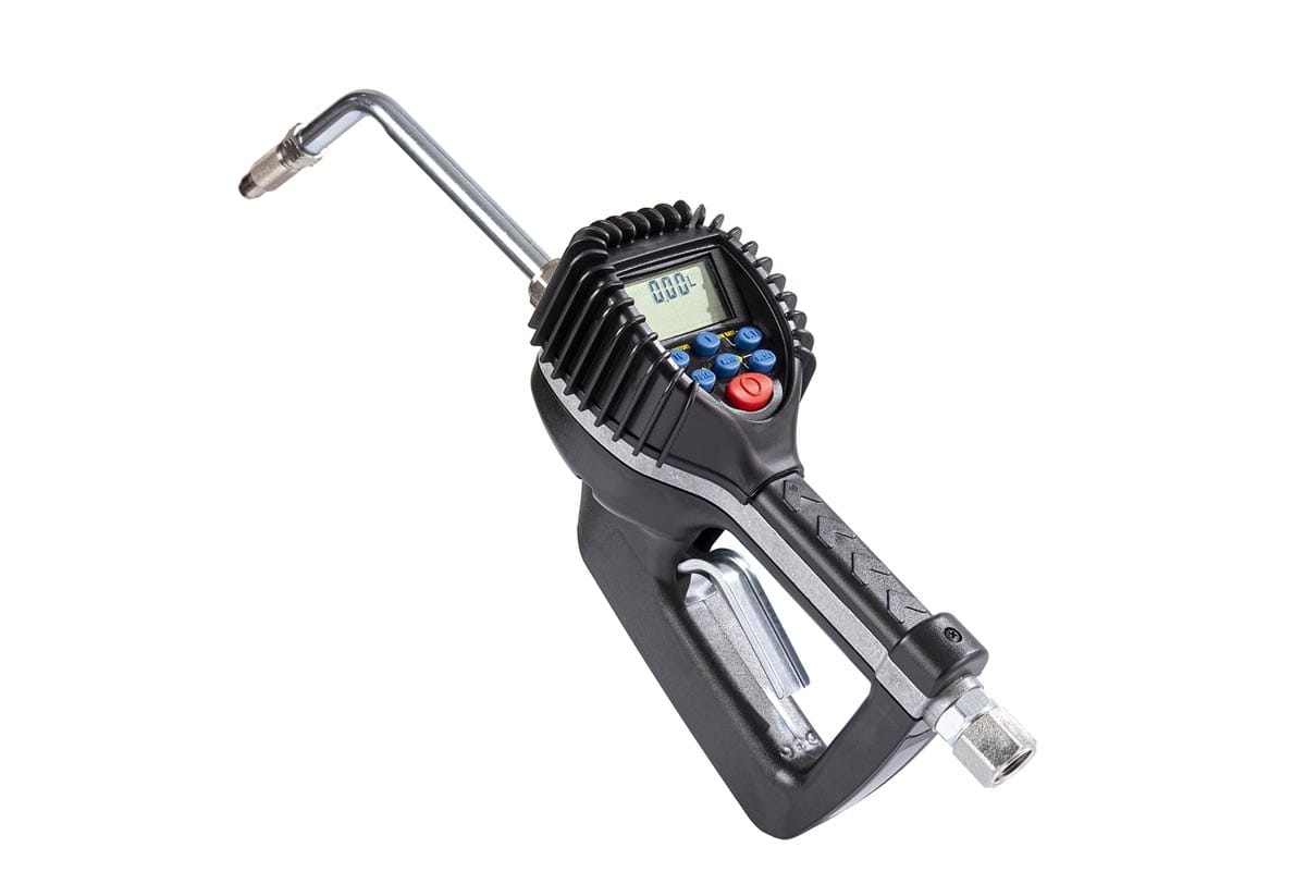 PISTOLA DIGITALE A PRESELEZIONE PER OLIO ESTREMITA' RIGIDA 45° VALVOLA ANTIGOCCIA MANUALE Ø 12 mm