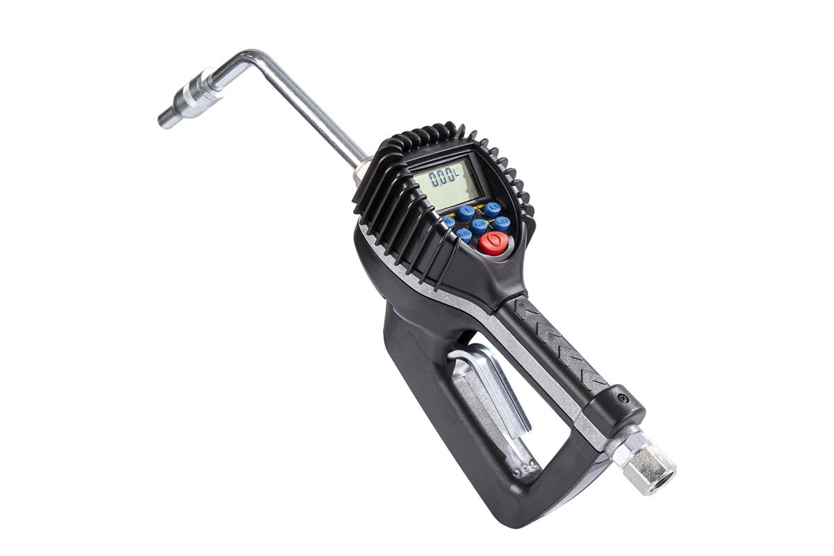 PISTOLA DIGITALE A PRESELEZIONE PER OLIO ESTREMITA' RIGIDA 45° VALVOLA ANTIGOCCIA AUTOMATICA Ø 14 mm