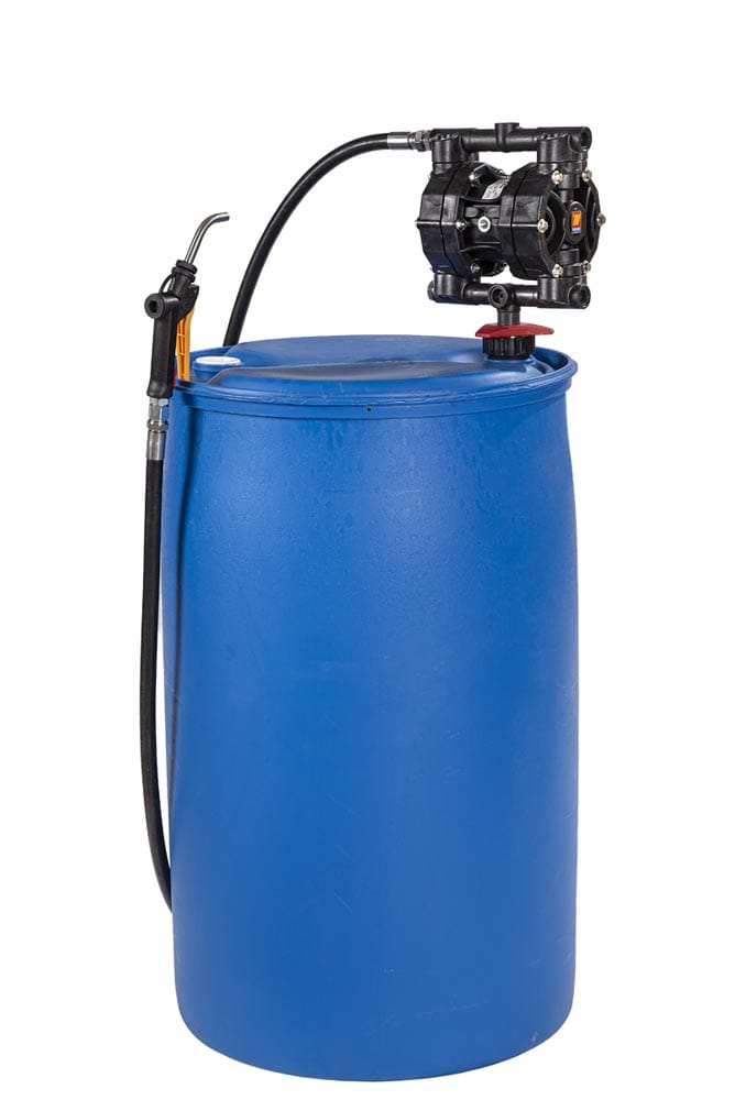 COMPLETO POMPA MEMBRANA PER LIQUIDO LAVAVETRI PER FUSTI DA 200 l CON PISTOLA DISTRIBUZIONE